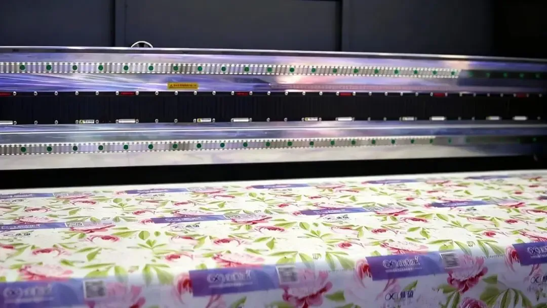 Baosiwei sublimation digital printer in operation, printing floor mat material with precise color reproduction and high efficiency.