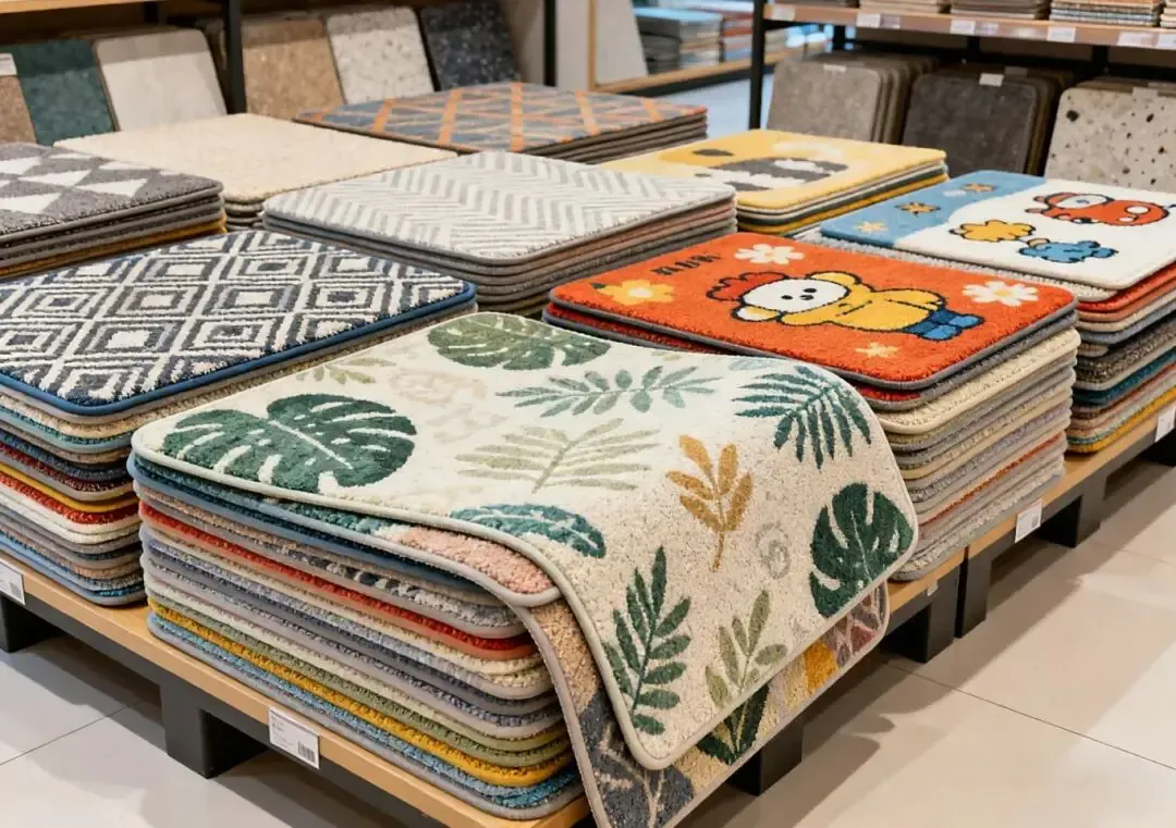 The customer's showroom is displaying floor mat samples printed by baosiwei dye-sublimation printers