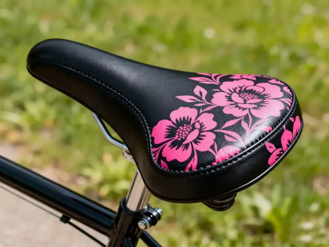 Finished bike seat printed with Baosiwei latex digital printing solution, pattern remains crack-free, colors vibrant and stable, outdoor fade-resistant for 1–2 years