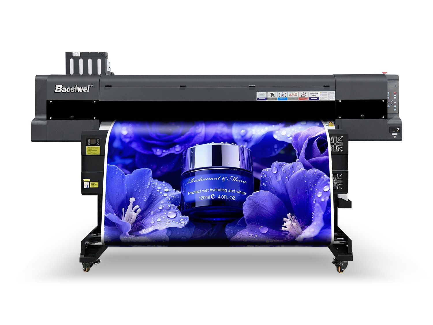 Baosiwei eco solvent printer printing high-resolution portrait poster with vibrant colors, ideal for advertising and commercial display