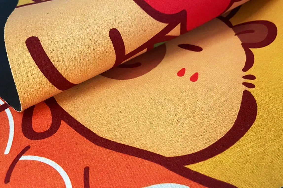 Tech velvet mat with soft textured surface and cartoon animal design,printed by Baosiwei dye sublimation printer for durable and premium finish.