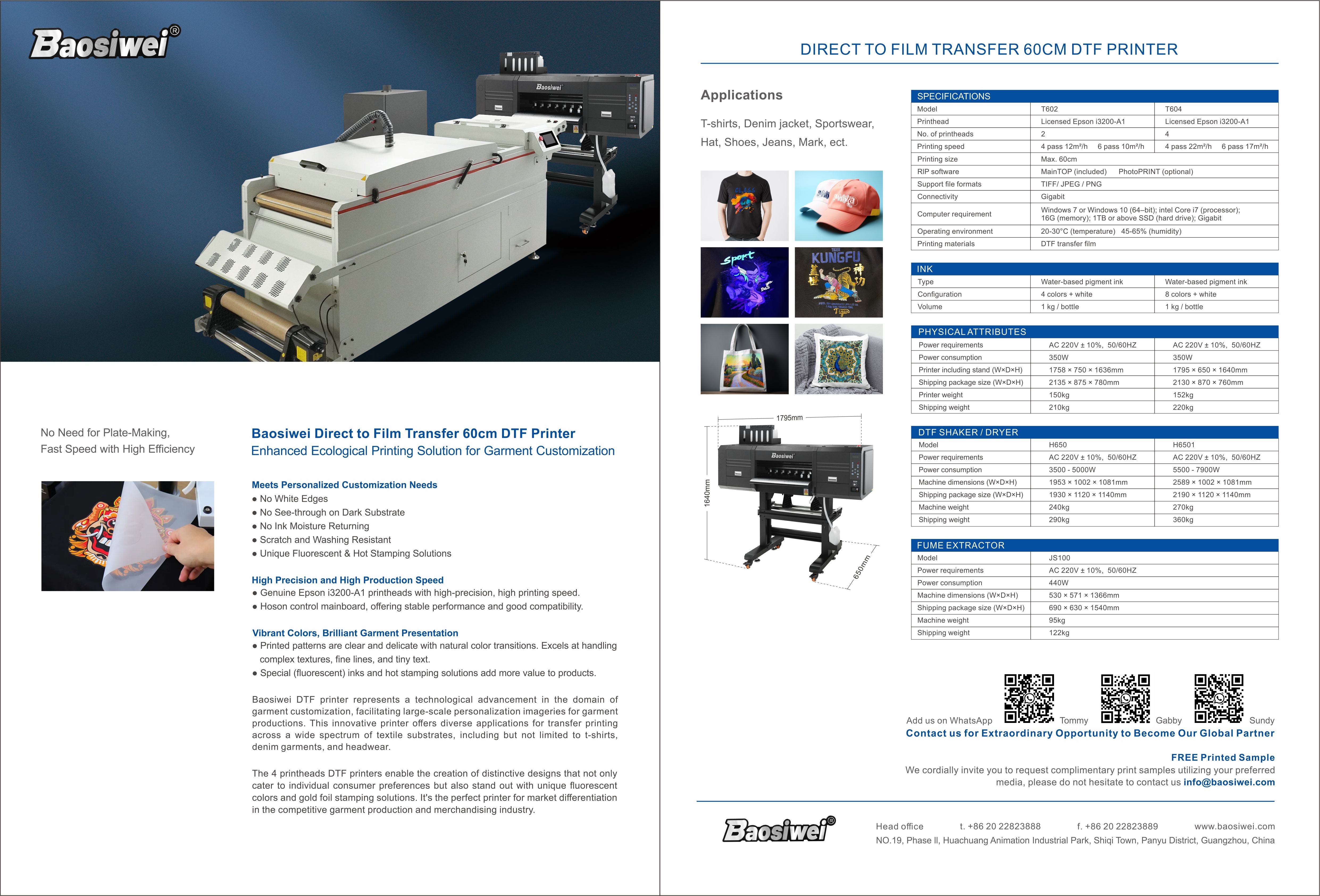 Baosiwei 60cm DTF printer full configuration brochure