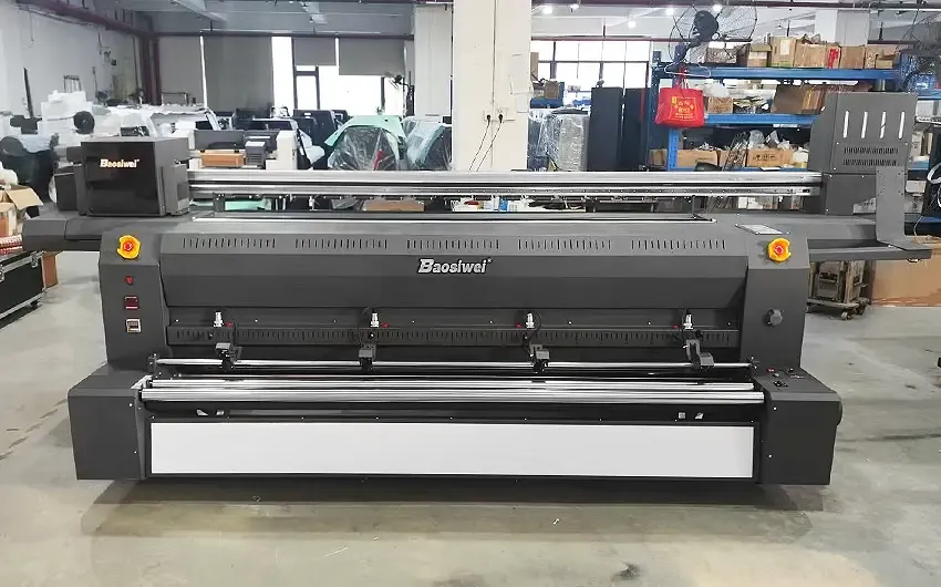 Baosiwei direct-to-fabric sublimation flag printer front view in factory setting
