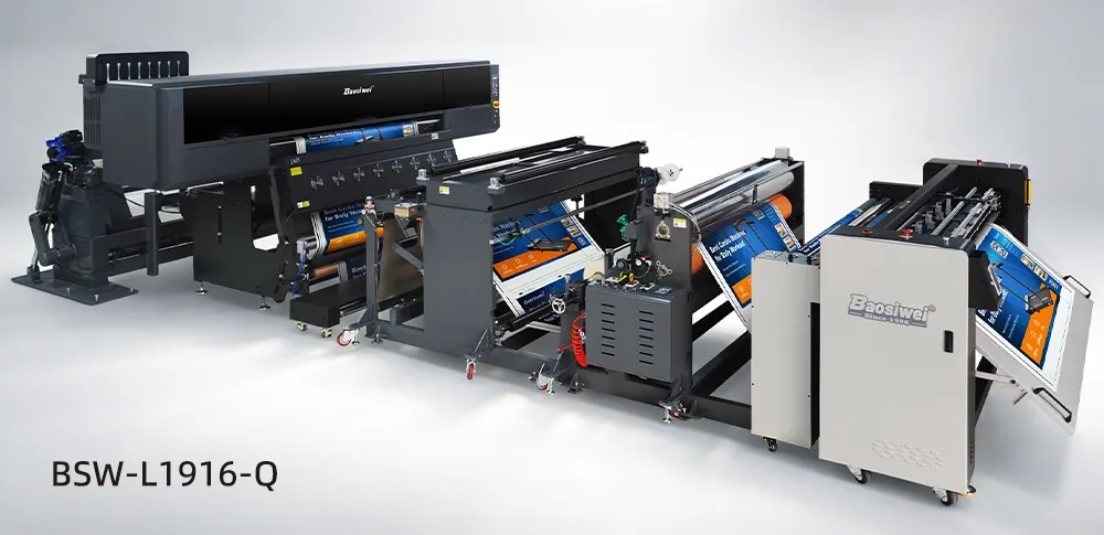 Baosiwei BSW-L1916-Q 16-head digital color box printer — mid-range model for TV packaging standard production with print laminate cut integrated workflow